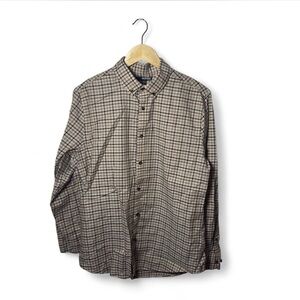 Murano Slim Fit Button-Up Shirt L Plaid Long Sleeve Beige Blue Brown Checkered